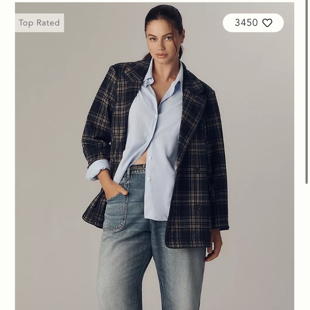 Avec Les Filles double breasted knit plaid blazer